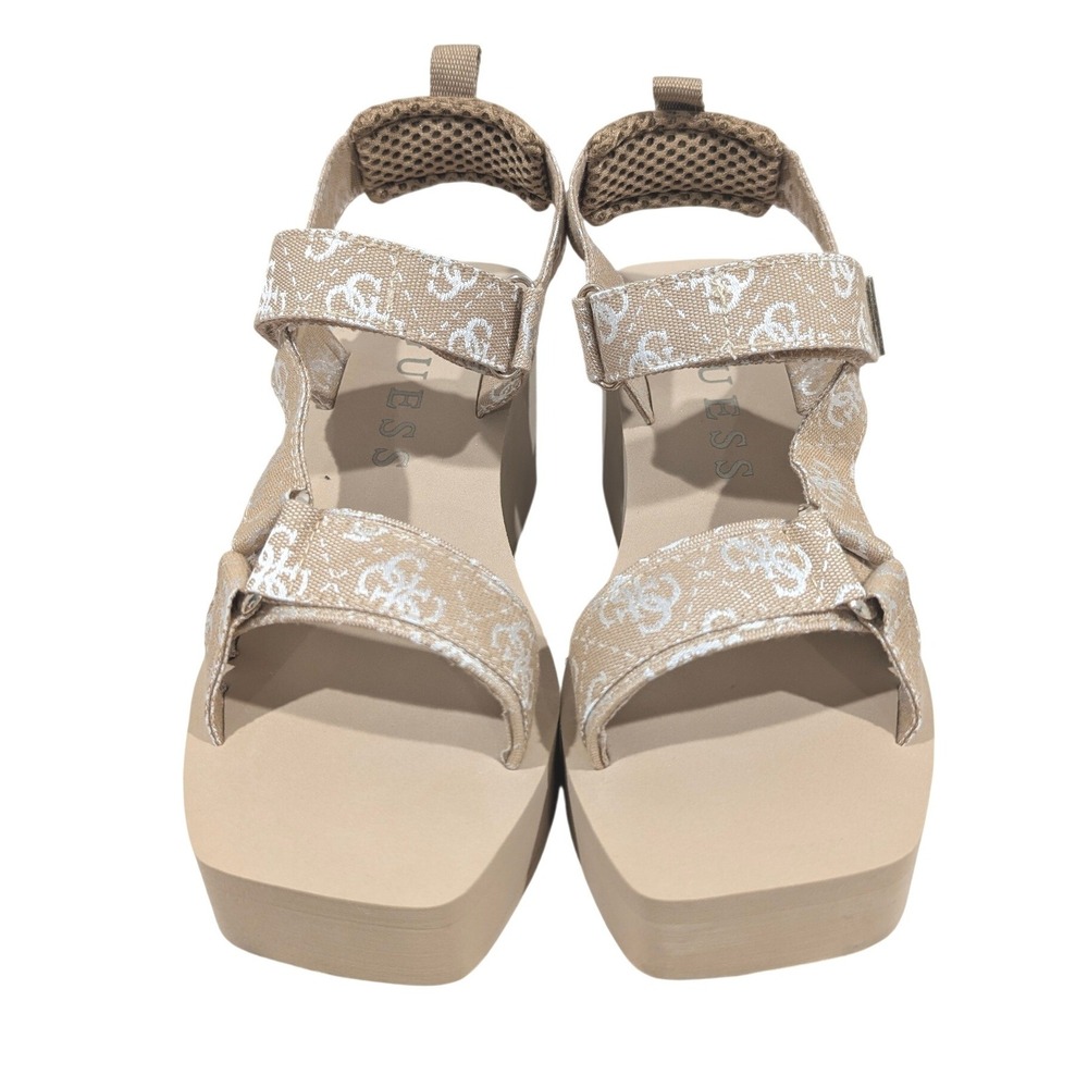 Guess Daysa Quattro G Strappy EVA Wedge Sandals Light Natural 8M NIB